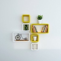 View Decorasia White & Yellow Cube Shape MDF Wall Shelf(Number of Shelves - 6, Yellow, White) Furniture (Decorasia)
