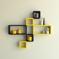 View Decorasia Black & Yellow Cube Shape MDF Wall Shelf(Number of Shelves - 6, Black, Yellow) Furniture (Decorasia)