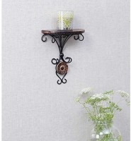 View Decorasia Wood & Wrought Iron Fancy Brown Wooden Handicrafts Wooden, Iron Wall Shelf(Number of Shelves - 1, Brown) Furniture