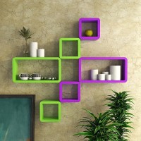 Decorasia Green & Purple Cube Shape MDF Wall Shelf(Number of Shelves - 6, Green, Purple)   Furniture  (Decorasia)