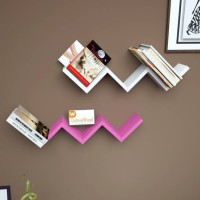 View Decorasia W Shape Mount Book Wooden Wall Shelf(Number of Shelves - 6, White, Pink) Furniture (Decorasia)