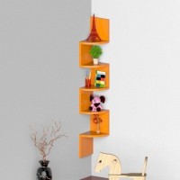 Decorasia Orange Zigzag Corner MDF Wall Shelf(Number of Shelves - 5, Orange)   Furniture  (Decorasia)