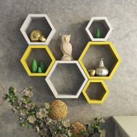 View Decorasia Hexagon Shape MDF Wall Shelf(Number of Shelves - 6, Yellow, White) Furniture (Decorasia)