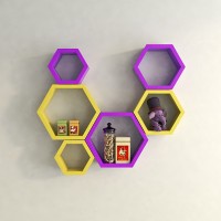 View Decorasia Hexagon Shape MDF Wall Shelf(Number of Shelves - 6, Purple, Yellow) Furniture (Decorasia)