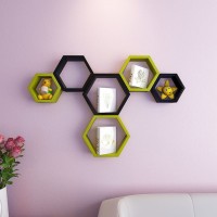View Decorasia Hexagon Shape MDF Wall Shelf(Number of Shelves - 6, Black, Green) Furniture (Decorasia)