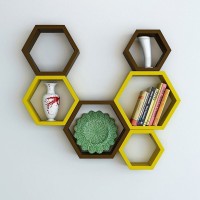 Decorasia Hexagon Shape MDF Wall Shelf(Number of Shelves - 6, Brown, Yellow)   Furniture  (Decorasia)