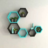 Onlineshoppee Hexagonal MDF Wall Shelf(Number of Shelves - 6, Blue, Black)   Furniture  (Onlineshoppee)