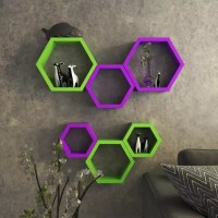 View Onlineshoppee Hexagonal MDF Wall Shelf(Number of Shelves - 6, Purple, Green) Furniture (Onlineshoppee)