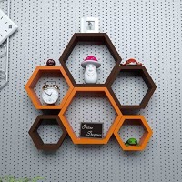 Onlineshoppee Hexagonal MDF Wall Shelf(Number of Shelves - 6, Orange, Brown)   Furniture  (Onlineshoppee)