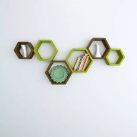 View Onlineshoppee Hexagonal MDF Wall Shelf(Number of Shelves - 6, Brown, Green) Furniture (Onlineshoppee)