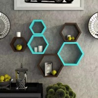 Onlineshoppee Hexagonal MDF Wall Shelf(Number of Shelves - 6, Brown, Blue)   Furniture  (Onlineshoppee)