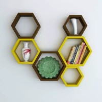 Onlineshoppee Hexagonal MDF Wall Shelf(Number of Shelves - 6, Yellow, Brown)   Furniture  (Onlineshoppee)