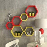 Onlineshoppee Hexagonal MDF Wall Shelf(Number of Shelves - 6, Yellow, Red)   Furniture  (Onlineshoppee)