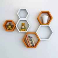 View Onlineshoppee Hexagonal MDF Wall Shelf(Number of Shelves - 6, Orange, White) Furniture (Onlineshoppee)
