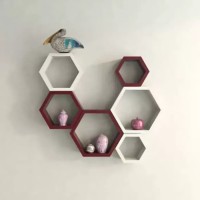 Onlineshoppee Hexagonal MDF Wall Shelf(Number of Shelves - 6, Maroon, White)   Furniture  (Onlineshoppee)