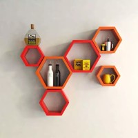 View Onlineshoppee Hexagonal MDF Wall Shelf(Number of Shelves - 6, Red, Orange) Furniture (Onlineshoppee)