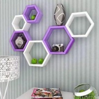 Onlineshoppee Hexagonal MDF Wall Shelf(Number of Shelves - 6, Purple, White)   Furniture  (Onlineshoppee)