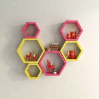 View Onlineshoppee Hexagonal MDF Wall Shelf(Number of Shelves - 6, Yellow, Pink) Furniture (Onlineshoppee)