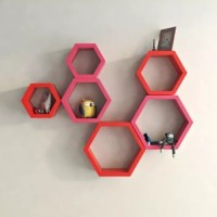 View Onlineshoppee Hexagonal MDF Wall Shelf(Number of Shelves - 6, Red, Pink) Furniture (Onlineshoppee)