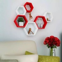 View Onlineshoppee Hexagonal MDF Wall Shelf(Number of Shelves - 6, Red, White) Furniture (Onlineshoppee)
