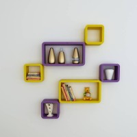 Decorasia Purple & Yellow Cube Shape MDF Wall Shelf(Number of Shelves - 6, Yellow, Purple)   Furniture  (Decorasia)