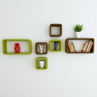 Decorasia Green & Brown Cube Shape MDF Wall Shelf(Number of Shelves - 6, Green, Brown)   Furniture  (Decorasia)