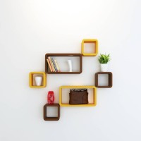 View Decorasia Brown & Yellow Cube Shape MDF Wall Shelf(Number of Shelves - 6, Yellow, Brown) Furniture (Decorasia)