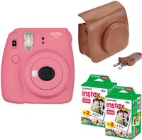 Fujifilm Mini 9 Flamingo Pink with Brown case 40 Shots Instant Camera(Multicolor)