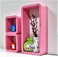 Ganeshaas Set of 3 Pink Rectangular Cubical Floating Racks MDF Wall Shelf(Number of Shelves - 3, Pink)   Furniture  (Ganeshaas)