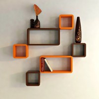 View Decorasia Brown & Orange Cube Shape MDF Wall Shelf(Number of Shelves - 6, Brown, Orange) Furniture (Decorasia)