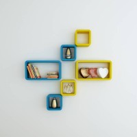 View Decorasia Yellow & Sky Blue Cube Shape MDF Wall Shelf(Number of Shelves - 6, Yellow, Blue) Furniture (Decorasia)