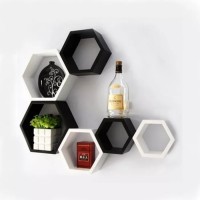View Onlineshoppee Hexagonal MDF Wall Shelf(Number of Shelves - 6, Black, White) Furniture (Onlineshoppee)