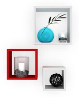 View Onlineshoppee Square Nesting MDF Wall Shelf(Number of Shelves - 3, Red, White) Furniture (Onlineshoppee)