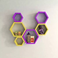 Onlineshoppee Hexagonal MDF Wall Shelf(Number of Shelves - 6, Yellow, Purple)   Furniture  (Onlineshoppee)