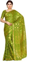 MIMOSA Embroidered Kanjivaram Art Silk Saree(Green, Gold)