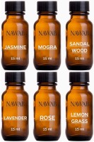 NAWAB Set of 6 essential aroma Diffuser oil (Lavender,Lemongrass,Rose,Jsamine,Sandalwood,Mogra-15ml each) Aroma Oil(3 x 30 ml)