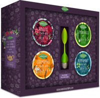 Wingreens Farms Four Tea & Infuser Gift Set (Lemongrass, Hibiscus, Chamomile & Peppermint Green Tea) Lemon Grass, Hibiscus, Chamomile, Peppermint Green Tea Plastic Bottle