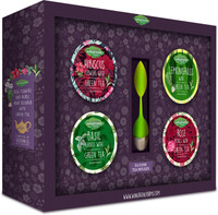Wingreens Farms Four Tea & Infuser Gift Set (Basil, Rose, Hibiscus & Lemongrass Green Tea) Rose, Tulsi, Lemon Grass, Hibiscus Green Tea Plastic Bottle(240 g)