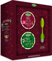 Wingreens Farms Two Tea & Infuser Gift Set (Rose & Basil Green Tea) Rose, Tulsi Green Tea Plastic Bottle(120 g)