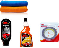 3M 1 Pcs Car Premium Liquid Wax-200 ml. & 1 Pcs Car wash shampoo-250 ml. & 1 Pcs Double Sided Tape -12mm x 4 Meter & Microfiber Cloth 2 Pcs. Combo