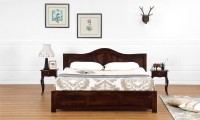 View Furnspace Alias Bed Solid Wood Queen Bed(Finish Color -  Walnut Sheesham Dark) Furniture (Furnspace)