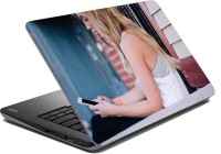 meSleep Girl With Phone Vinyl Laptop Decal 15.6   Laptop Accessories  (meSleep)
