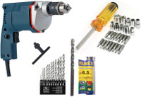 ISC High Quality Electric Drill Machine + 1 Masonary Bit + 13 Hss Bit + 28 Pcs Screwdriver & Socket Set Pistol Grip Drill(10 mm Chuck Size)