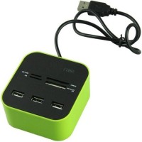 techdeal All In One COMBO 3 Port With Multi Card Reader USB Adapter(Green)