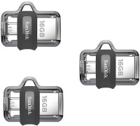View SanDisk Ultra Dual Drive 3.0 OTG (Pack of 3) 16 GB Pen Drive(Multicolor) Price Online(SanDisk)