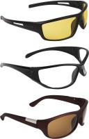 Zyaden Wrap-around Sunglasses(For Men & Women, Yellow, Clear, Brown)