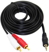 TECHON  TV-out Cable 5 meter Stereo AUX 3.5mm male Jack to 2 Male Speaker Amplifier Connect RCA Audio Video Cable (Black)(Black, For Home Theater)