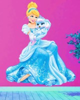 RNG Disney princess cinderella queen with cute puppy 3d wall stickers in hd quality Medium 3d pvc vinyl home décor wall sticker with hd color(Pack of 1)
