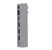 microware Type-C Hub, Sinstar Dual USB C Hub Adapter for Macbook Pro 2016 & 2017 Pass-Through Charging,Thunderbolt 3 Port 5K, 2 USB 3.0 Ports, 4K HDMI Video Display & SD/Micro Card Reader USB Adapter(Silver)