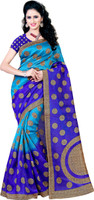 Kara Printed Daily Wear Cotton Blend, Cotton Linen Blend, Silk Cotton Blend Saree(Blue)
